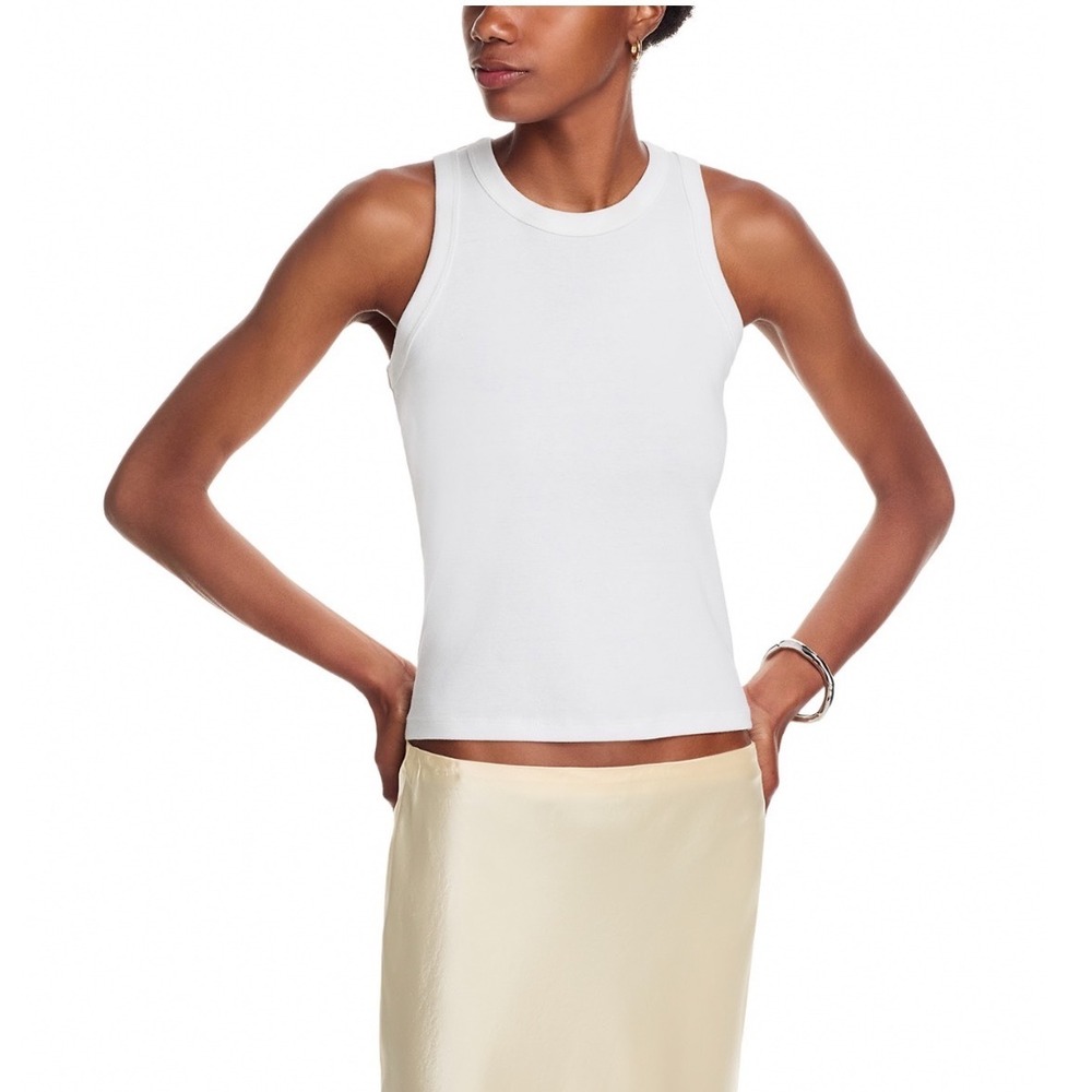 LESET Nando High Neck Cotton Tank Top White Sleeveless Ribbed Size XS NEW